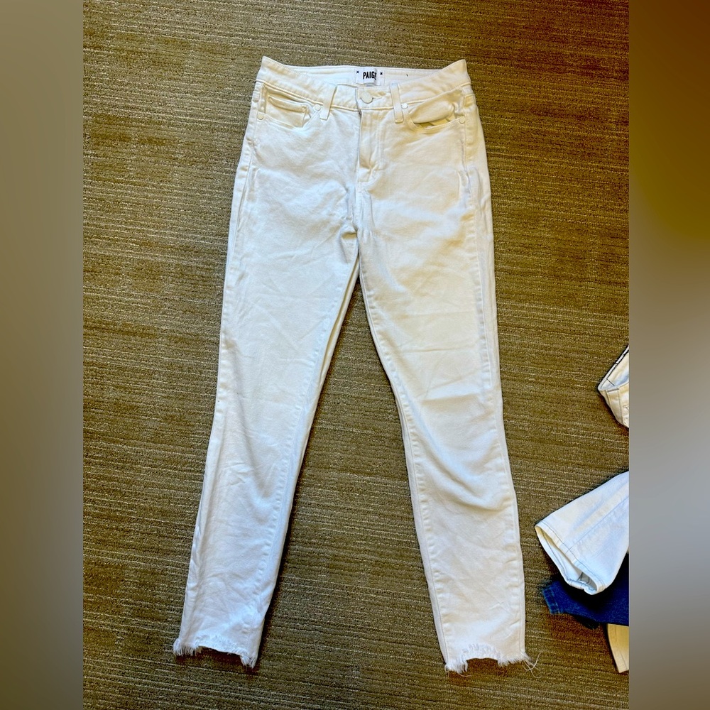Paige 26 white jeans -frayed bottoms. gently worn